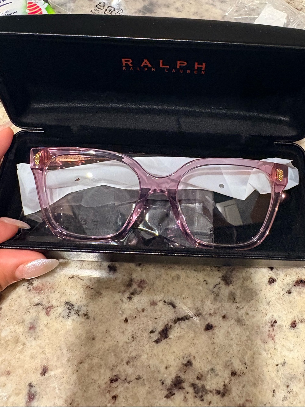 Ralph Lauren Translucent Lavender Square Glasses with Gold Logo